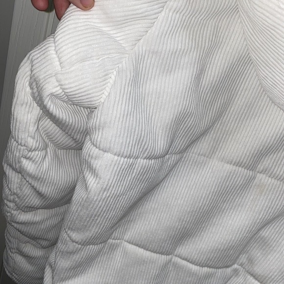 Sam Edelman Puff Jacket White Corduroy Hood Drawcord Pockets Lined Size M - Picture 8 of 9